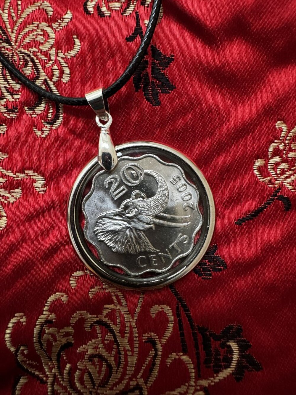 2005 Swaziland 20 Cents Coin Pendant | African Elephant (Handcrafted Resin)